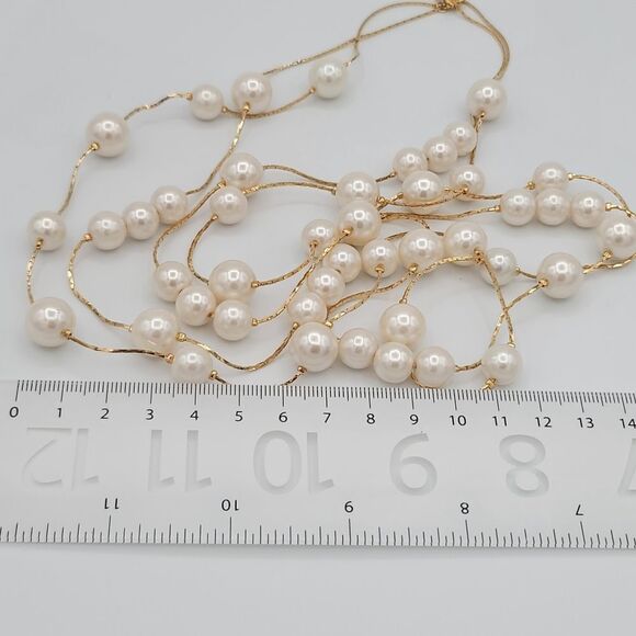 Necklace Faux Pearl & Gold Tone Double Strand Classic Necklace #443 - Picture 6 of 11